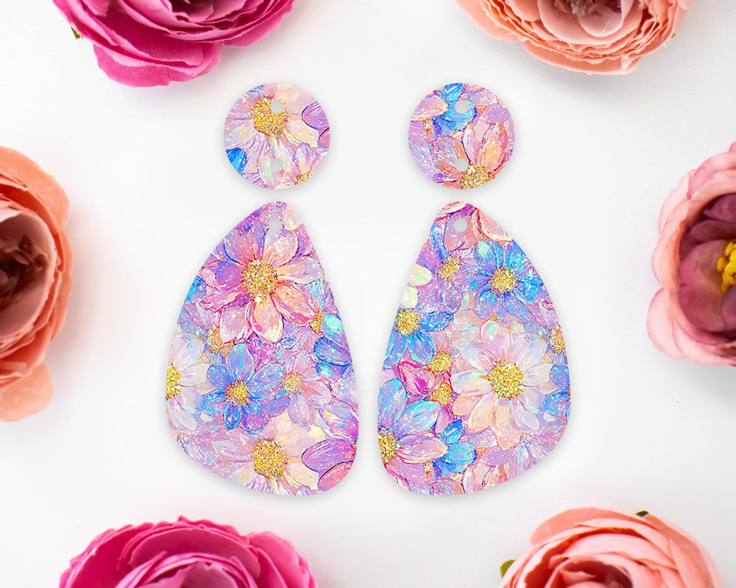 Pastel Flowers Teardrop Earrings Blanks