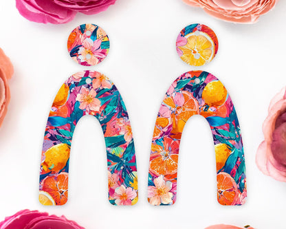 Oranges & Tropical Flowers Arch Earrings Blanks
