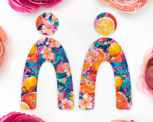 Oranges & Tropical Flowers Arch Earrings Blanks