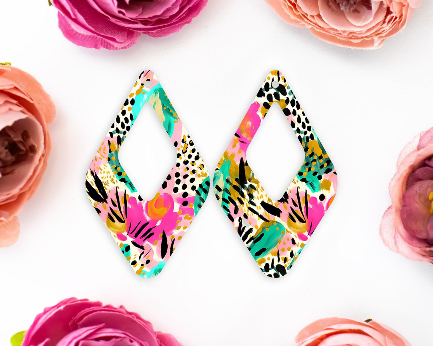 Tropical Animal Print Diamond Teardrop Earrings Blanks