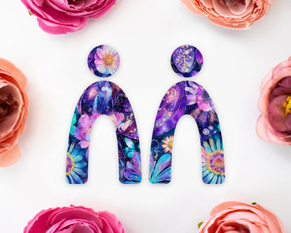 Whimsical Paisley Flowers Arch Earrings Blanks