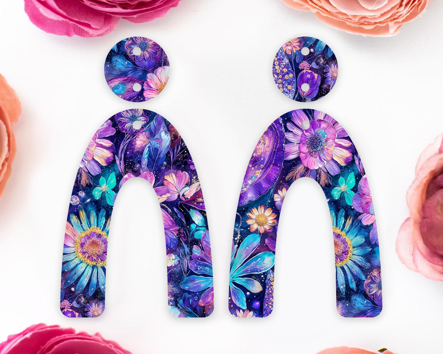 Whimsical Paisley Flowers Arch Earrings Blanks