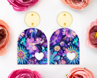 Whimsical Paisley Flowers Heart Arch Earrings Blanks
