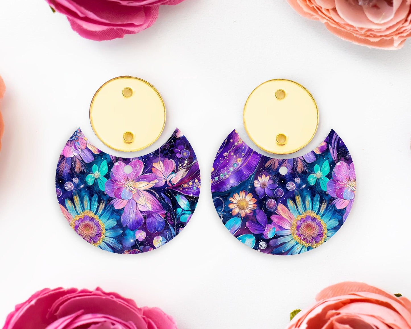 Whimsical Paisley Flowers Circle Drop Earrings Blanks