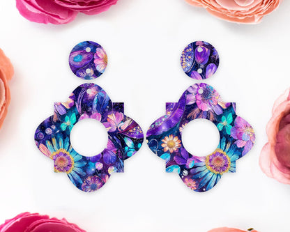 Whimsical Paisley Flowers Geometric Earrings Blanks