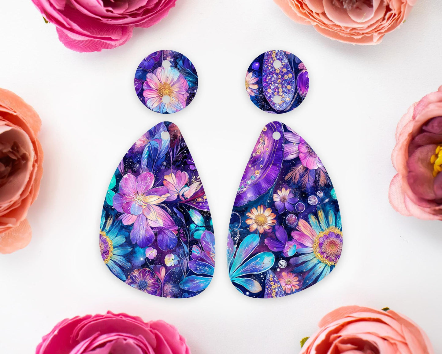 Whimsical Paisley Flowers Teardrop Earrings Blanks