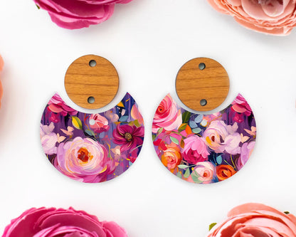 Painted Flowers Circle Drop Earrings Blanks
