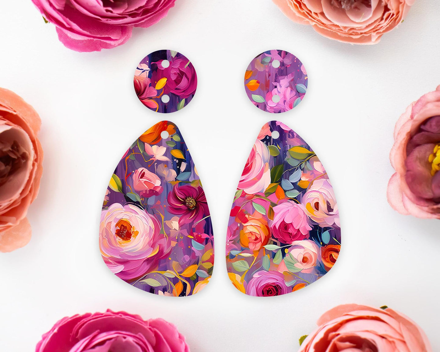 Painted Flowers Teardrop Earrings Blanks