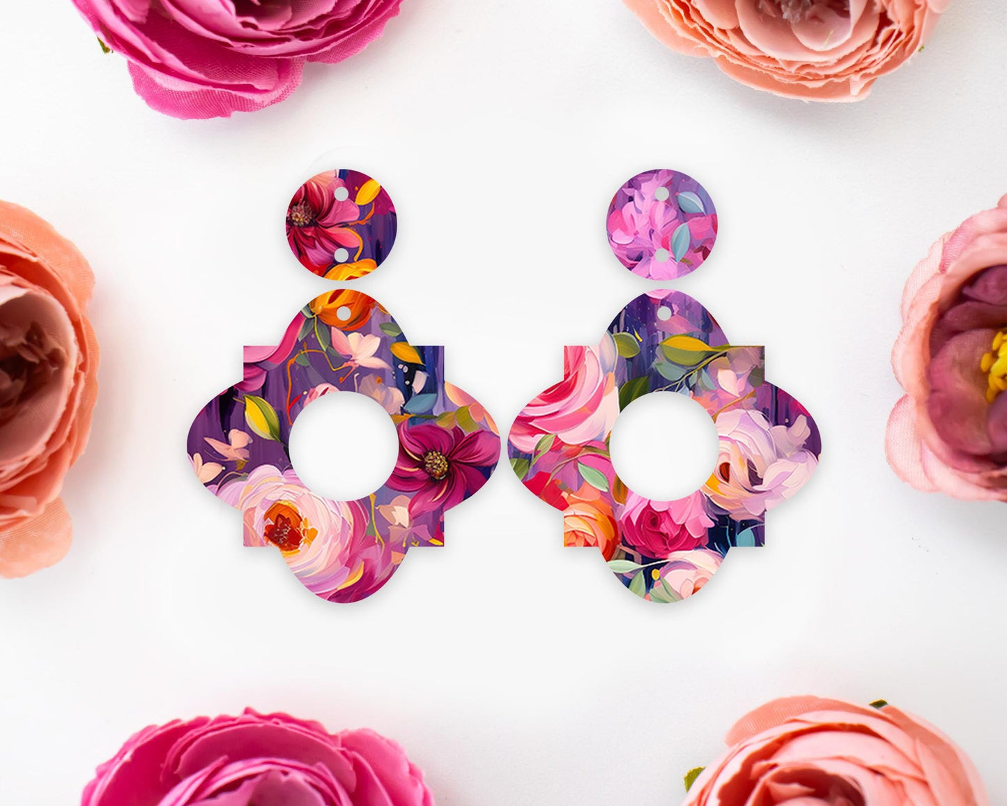 Geometric Painted Flowers Earrings Blanks