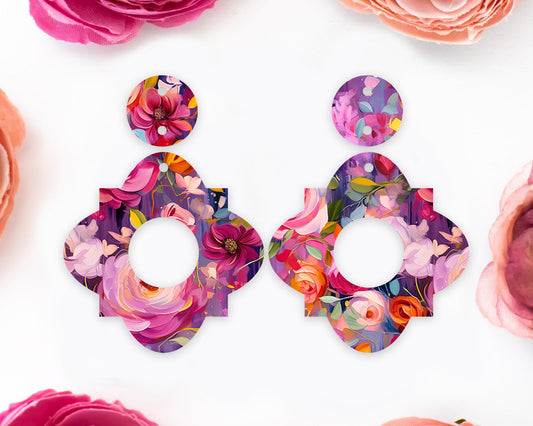 Geometric Painted Flowers Earrings Blanks