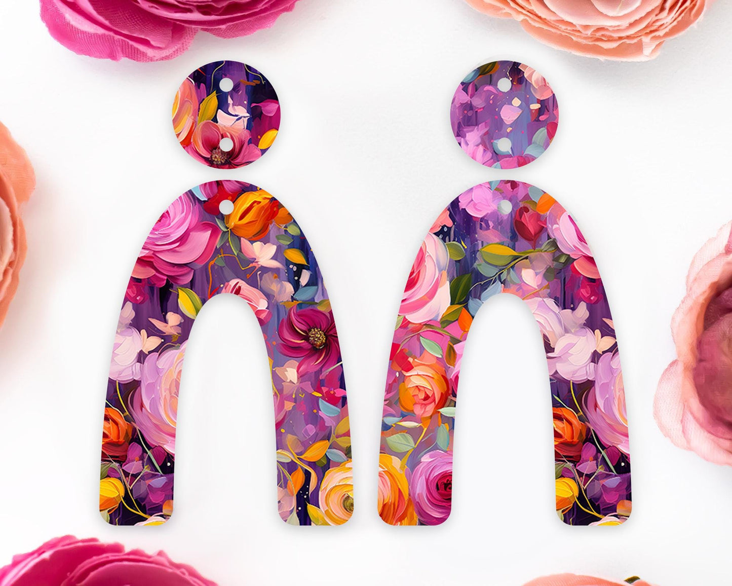 Painted Flowers Arch Earrings Blanks