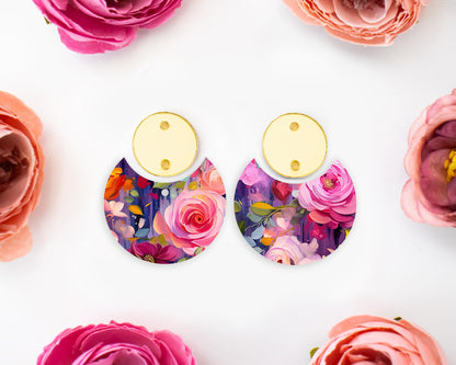 Painted Flowers Circle Drop Earrings Blanks