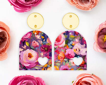 Painted Flowers Heart Arch Earrings Blanks