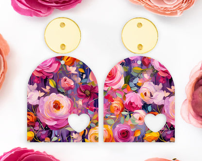 Painted Flowers Heart Arch Earrings Blanks