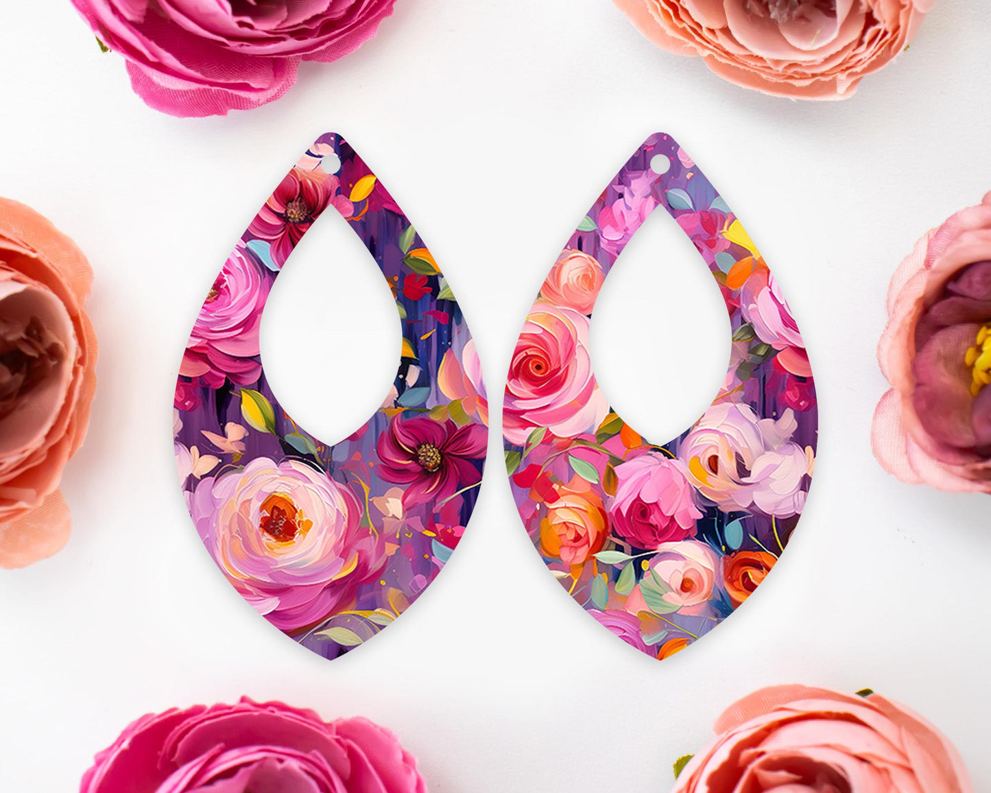 Painted Flowers Teardrop Earrings Blanks