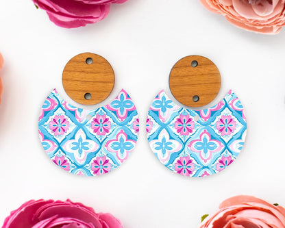 Italian Blue Tile Circle Drop Earrings Blanks