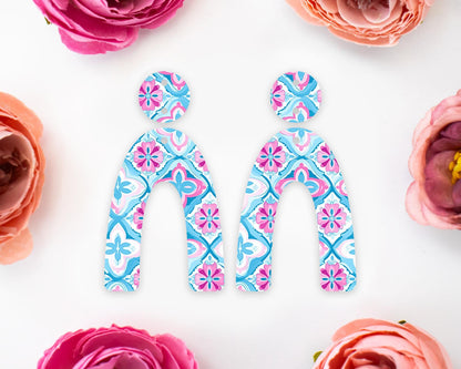 Italian Blue Tile Arch Earrings Blanks
