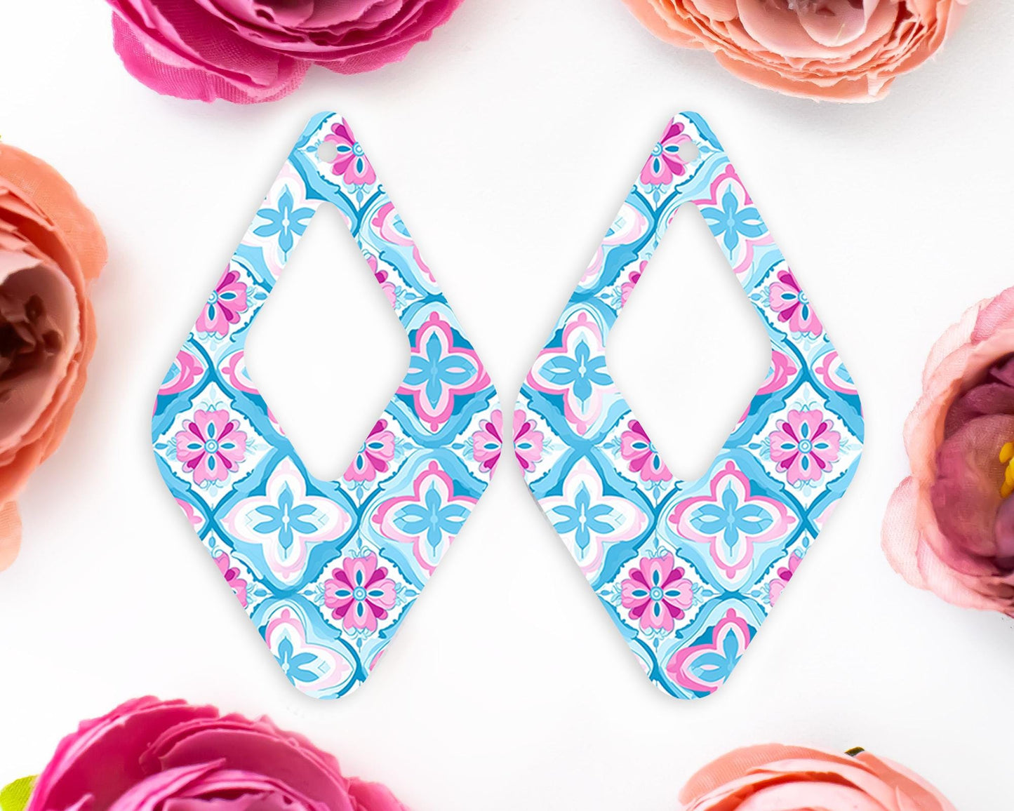 Italian Blue Tile Diamond Teardrop Earrings Blanks