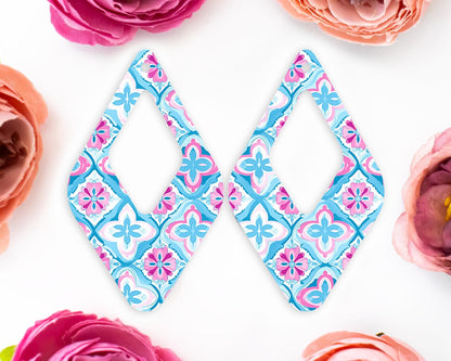 Italian Blue Tile Diamond Teardrop Earrings Blanks