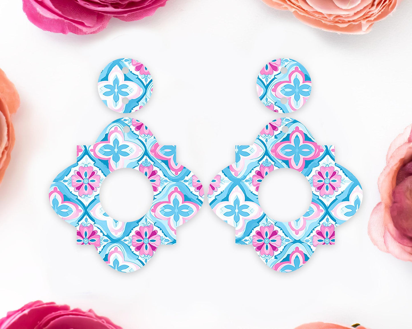 Italian Blue Tile Geometric Earrings Blanks