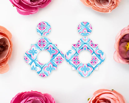 Italian Blue Tile Geometric Earrings Blanks