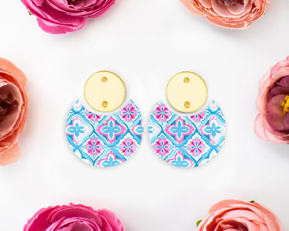 Italian Blue Tile Circle Drop Earring Blanks