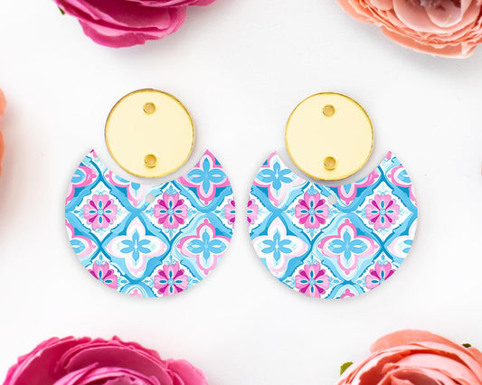 Italian Blue Tile Circle Drop Earring Blanks