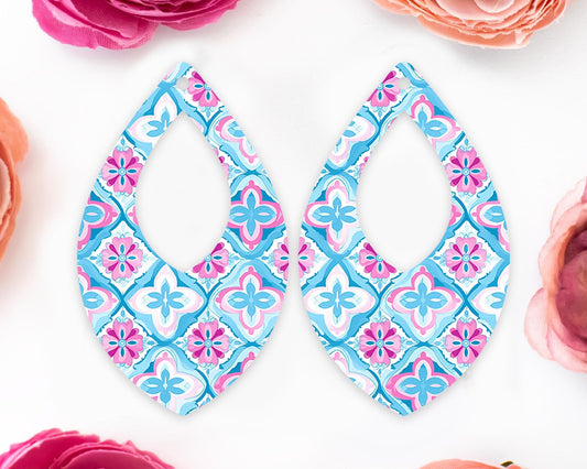 Italian Blue Tile Diamond Teardrop Earrings Blanks