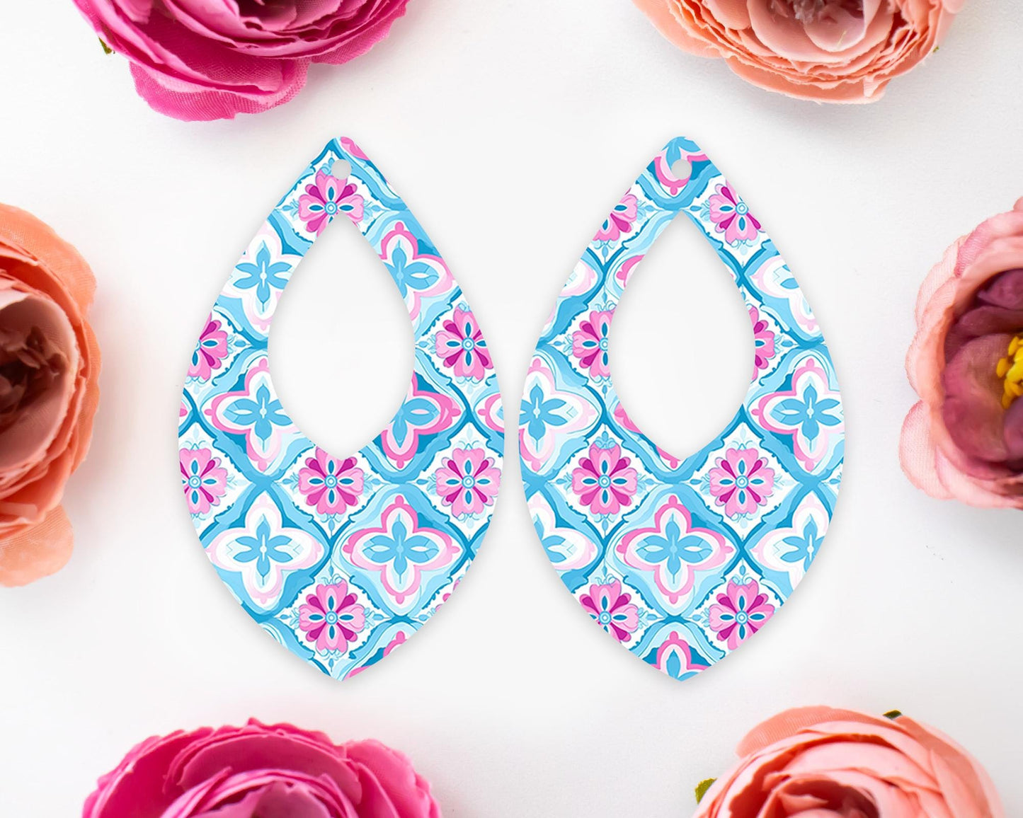 Italian Blue Tile Diamond Teardrop Earrings Blanks