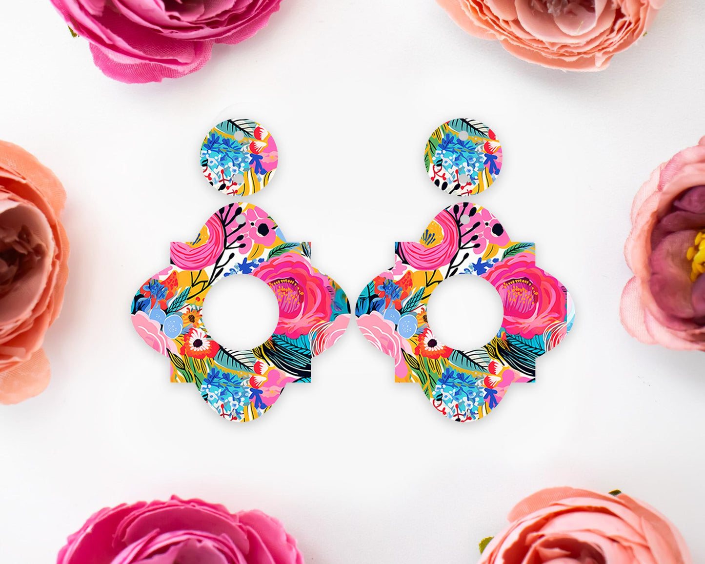 Geometric Bright Flowers Earrings Blanks