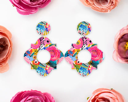 Geometric Bright Flowers Earrings Blanks