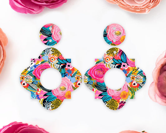 Geometric Bright Flowers Earrings Blanks
