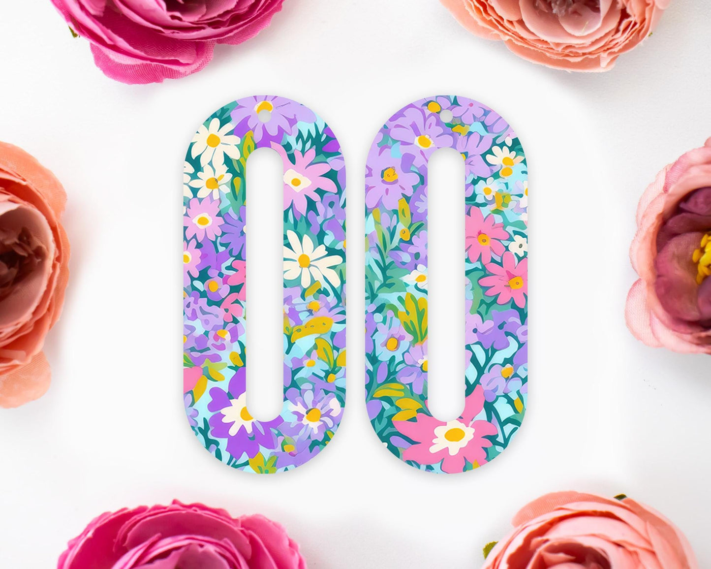 Wildflowers Elongated Oval Earrings Blanks