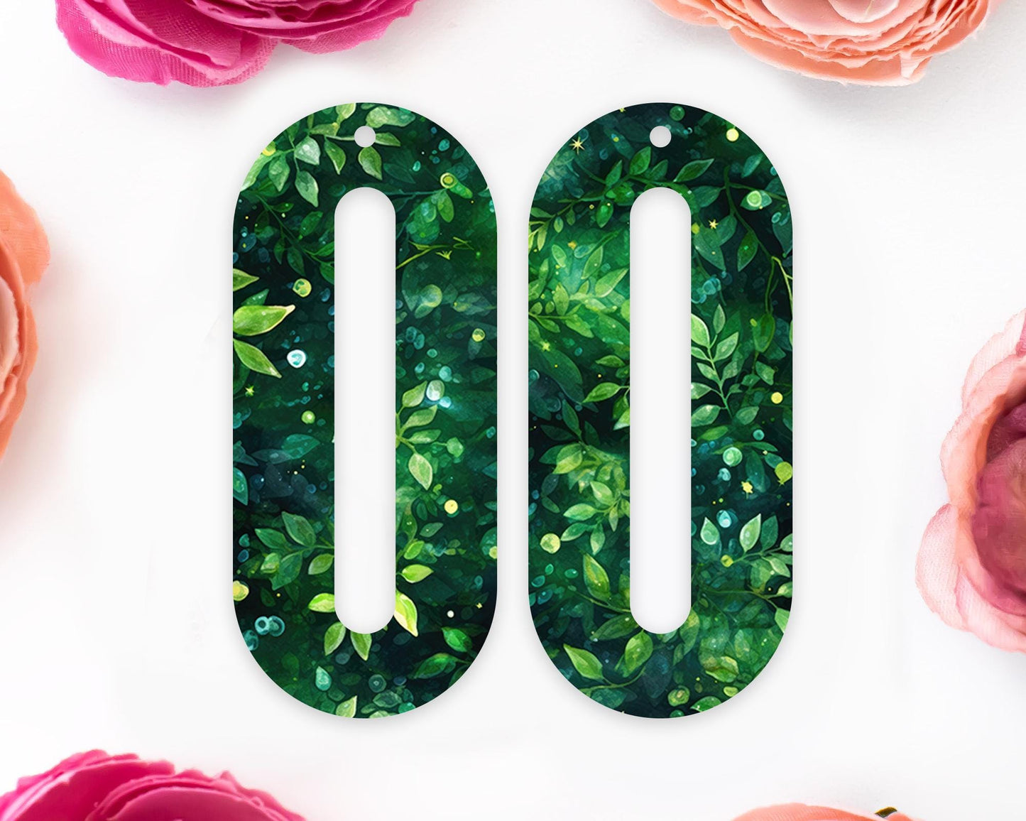 Leaves Elongated Oval Earrings Blanks