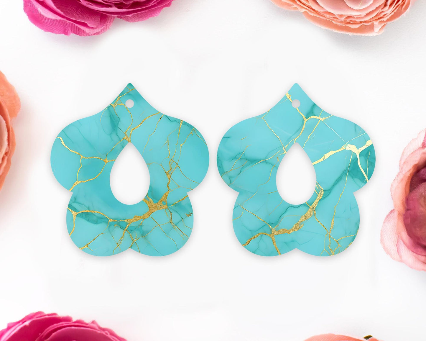 Turquoise Petal Teardrop Earrings Blanks