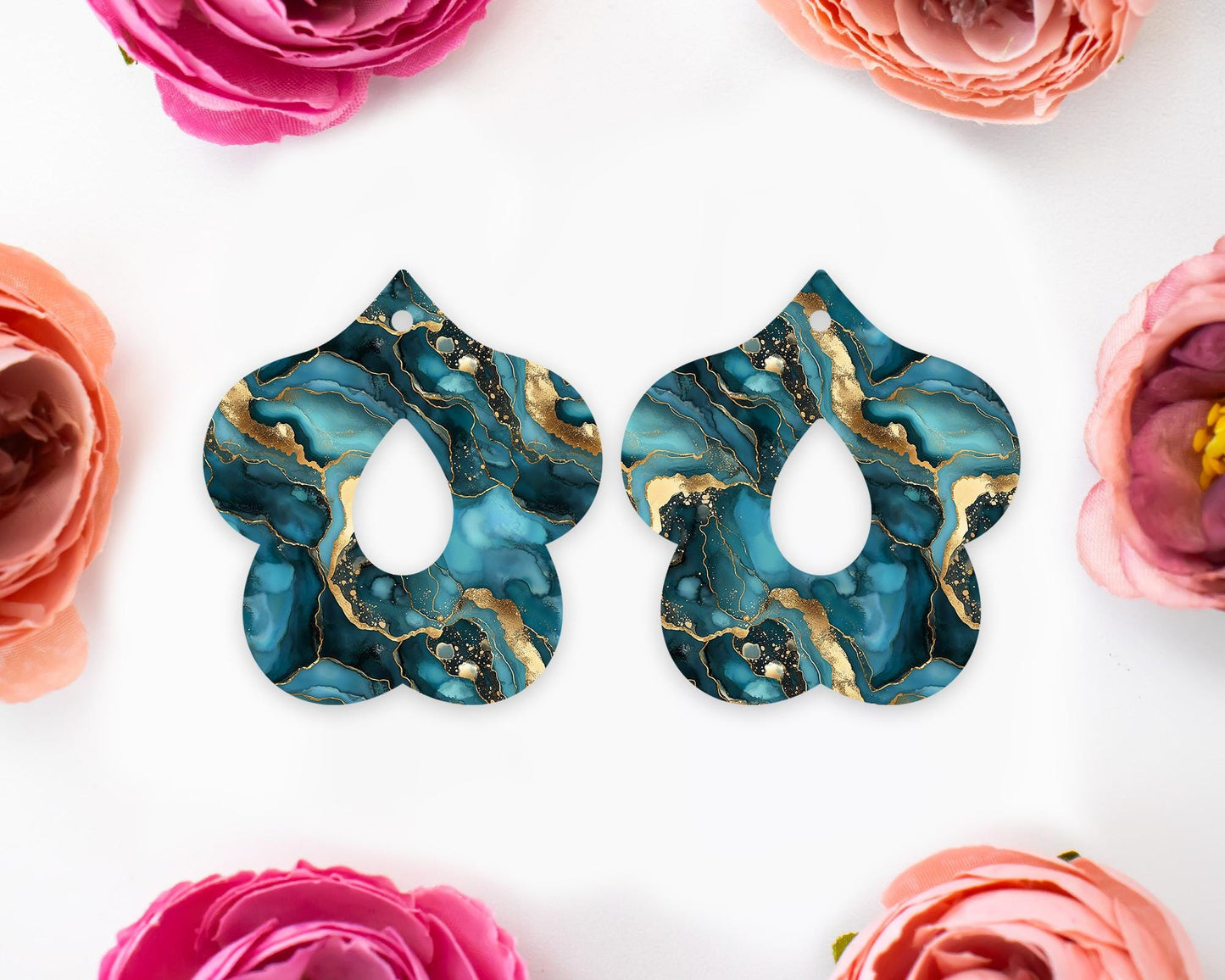 Teal Geode Petal Teardrop Earrings Blanks