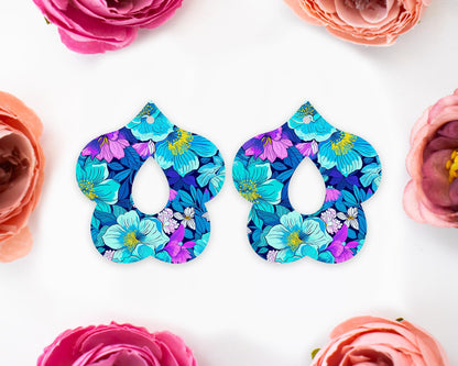 Blue Flowers Petal Teardrop Earrings Blanks