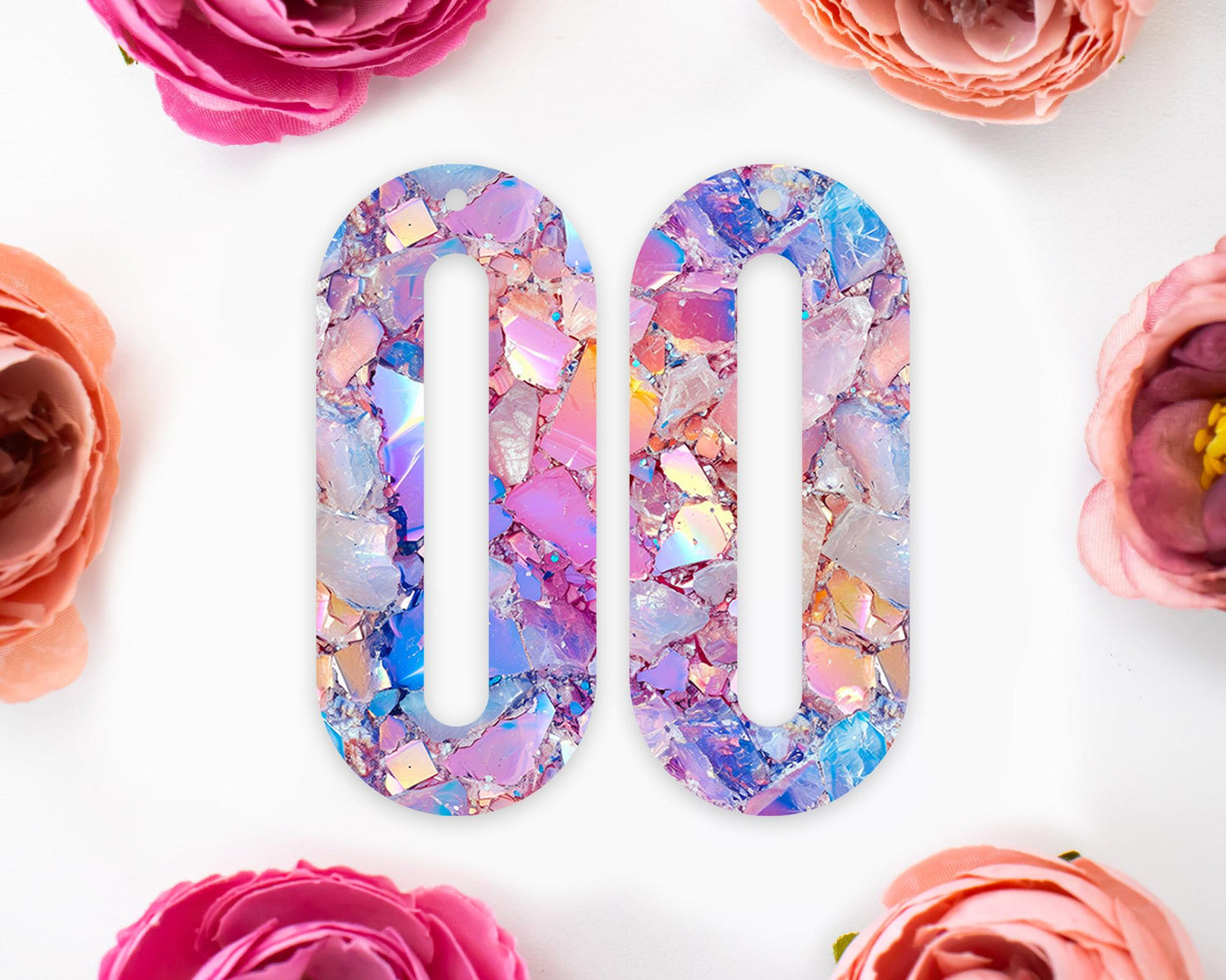 Pastel Geode Elongated Oval Earrings Blanks