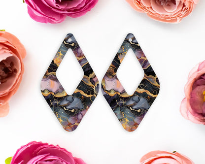 Black and Gold Alcohol Ink Diamond Teardrop Earring Blanks