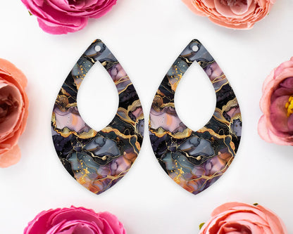 Black and Gold Alcohol Ink Teardrop Earrings Blanks