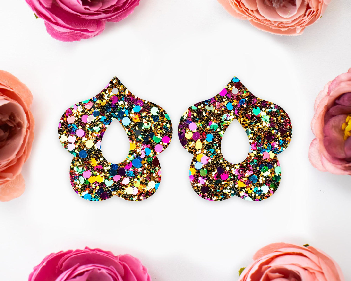 Faux Gold Sequin Petal Teardrop Earrings Blanks