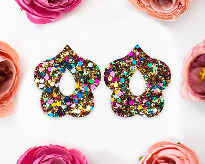 Faux Gold Sequin Petal Teardrop Earrings Blanks