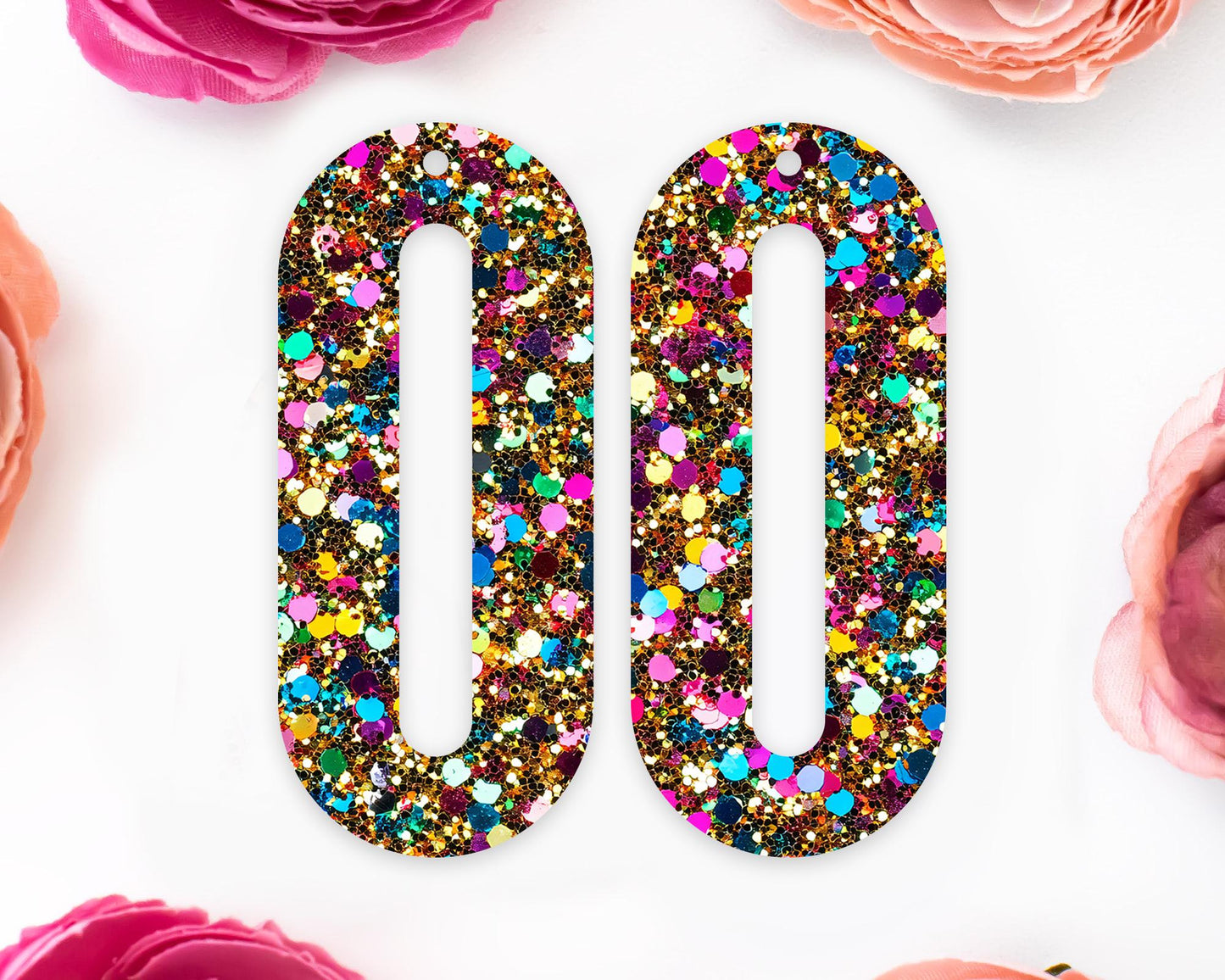 Faux Gold Sequin Elongated Oval Earrings Blanks