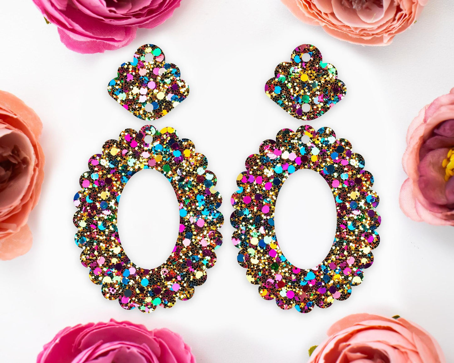Faux Gold Sequin Scallop Oval Earrings Blanks
