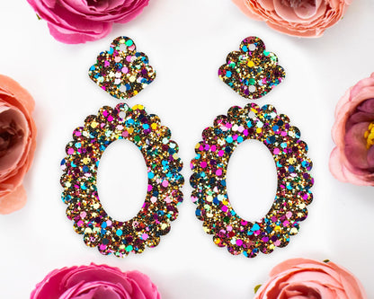 Faux Gold Sequin Scallop Oval Earrings Blanks