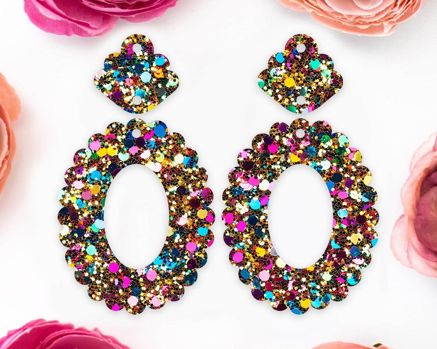 Faux Gold Sequin Scallop Oval Earrings Blanks