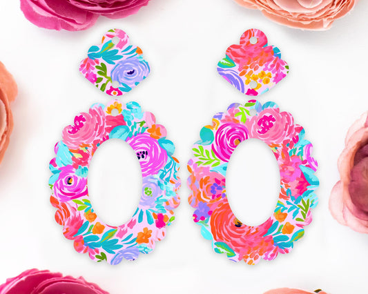 Preppy Flowers Scallop Oval Acrylic Blanks