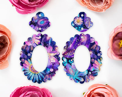 Whimsical Paisley Flowers Scallop Oval Earrings Blanks