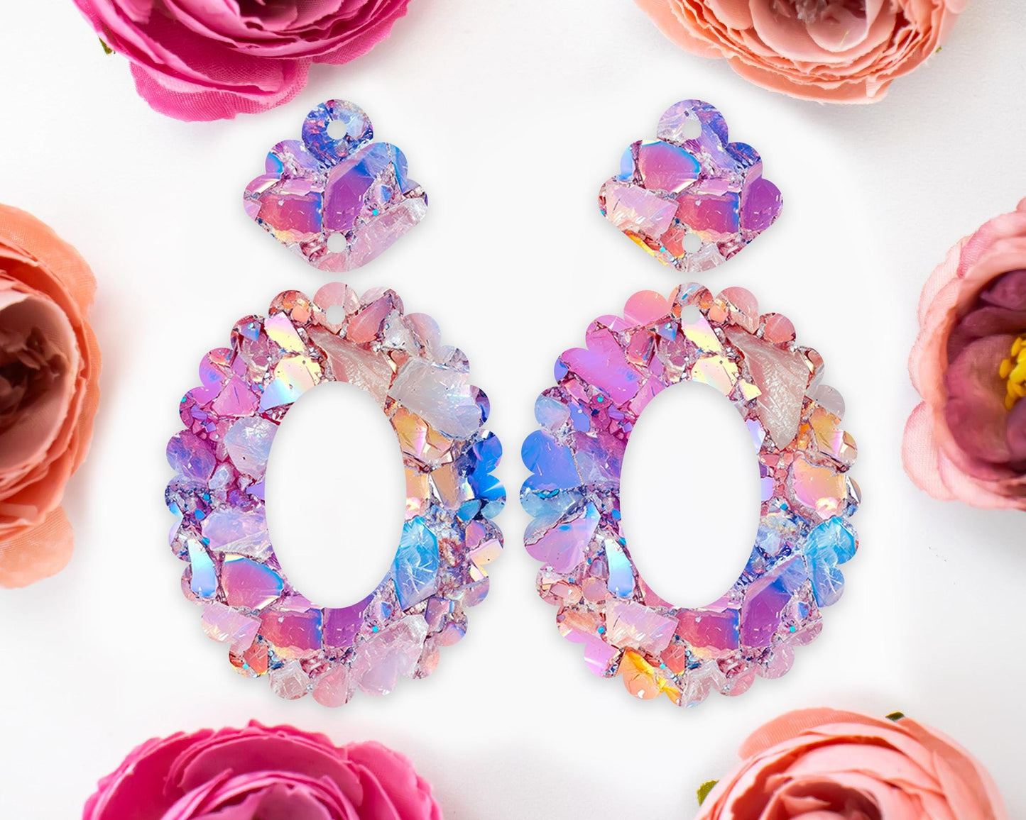 Pastel Geode Scallop Oval Earrings Blanks