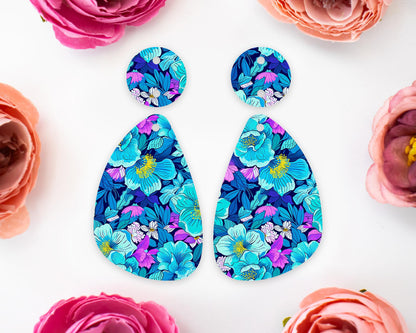 Blue Flowers Teardrop Earrings Blanks